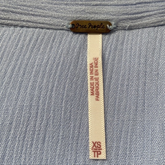 Free People Wishful Moments Tie Neck Blouse Embroidered Light Blue Oversized XS - Picture 6 of 16